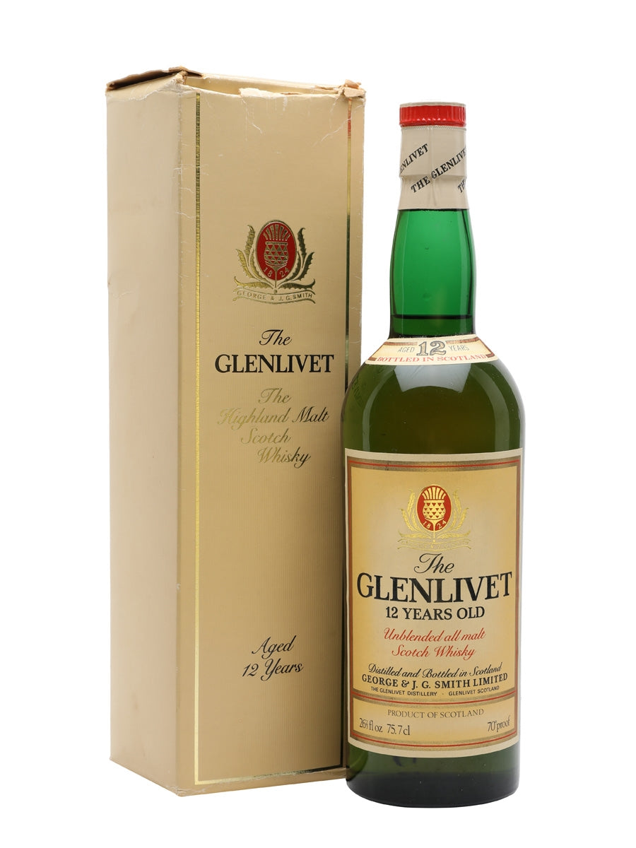 Glenlivet 12 Year Old, Rare, highly collectible "old style" whisky.
